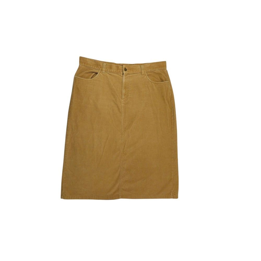 Vintage Eddie Bauer Womens 18 Petite Golden Tan Corduroy Maxi Skirt W Lith Back